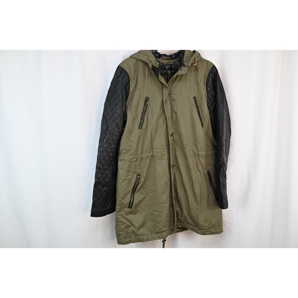Victoria Secret Olive Green Quilted Faux Leather Sleeve Parka Jacket Medium